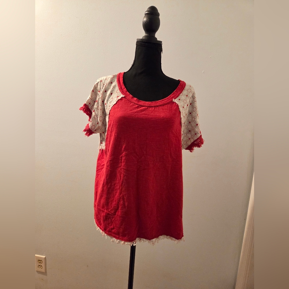 Cato Red and White Short Sleeve Top